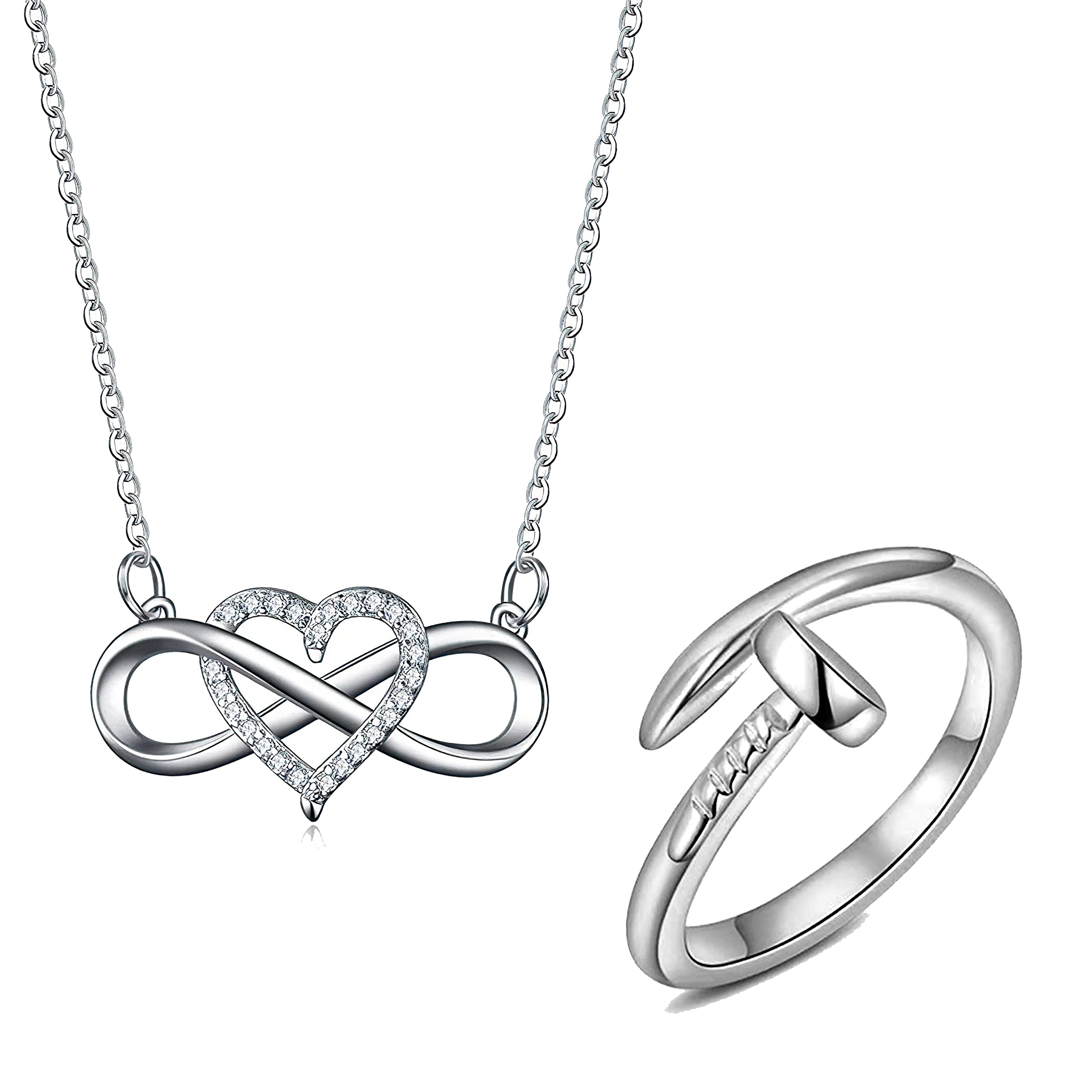 Fashion Frill Silver Chain Heart Infinity Pendant For Women Girls Silver Plated Pendant Necklace With Silver Adjustable Ring For Women Girls Gift for Sister Love Gifts Combo Set (B0BZDFLJNG) Amazon Price History, Amazon Price Tracker