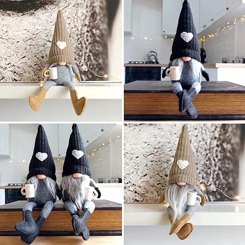 Miniatura 8 de Maritown Paquete de 2 gnomos de café de peluche, mesa de café, gnomos de barra de café, gnomos suecos Tomte hechos a mano para decoración de oficina