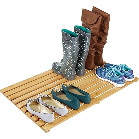 mDesign Large Bamboo Slatted Rectangular Entryway Mat for Mudroom