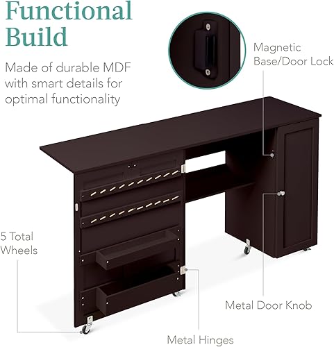 Vista 35 de Best Choice Products Mesa de costura plegable grande, estación de manualidades portátil multiusos y escritorio lateral con diseño compacto, ruedas