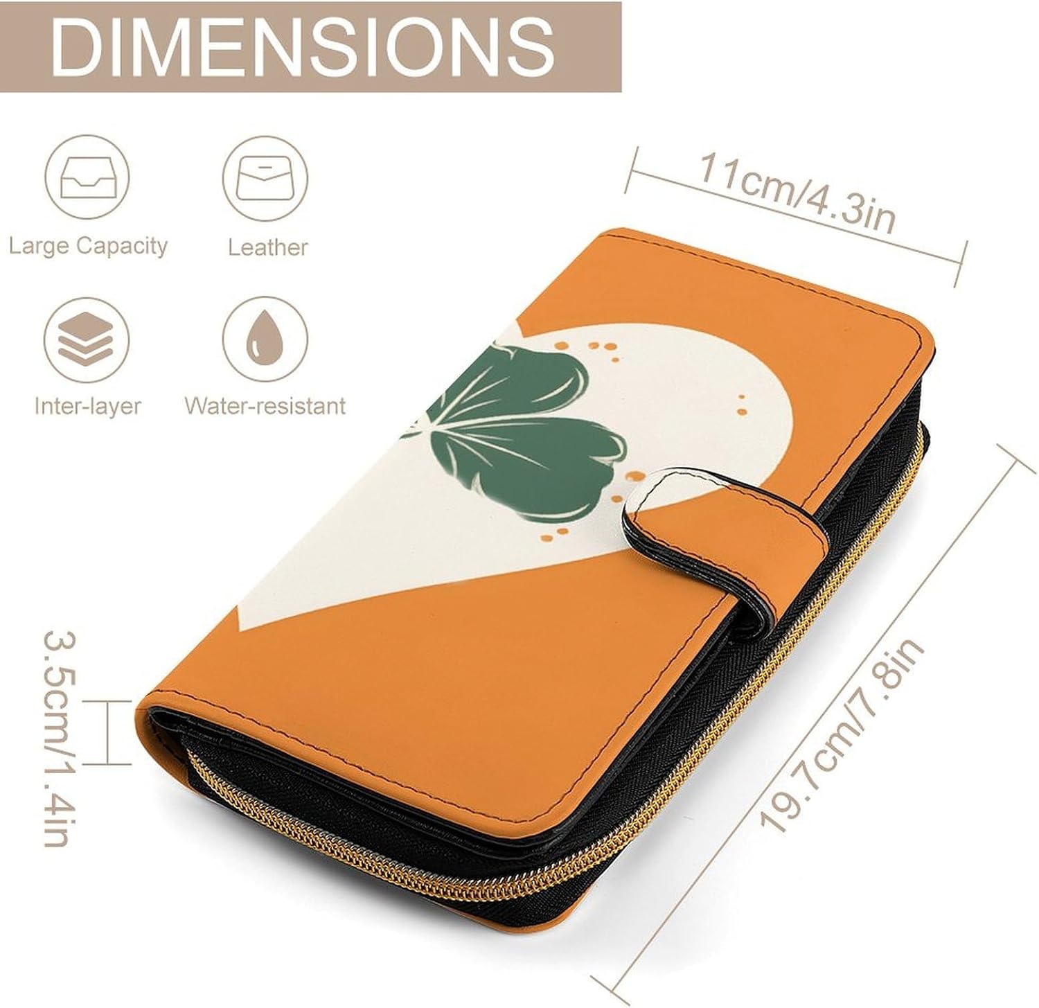 Leaves on Heart Shape Wallet,PU Leather Material, Small Wallet,Bifold with Zipper, Travel Wallet,Compact And Portable for Men And Women 7.8 * 4.3 * 1.4 Inches