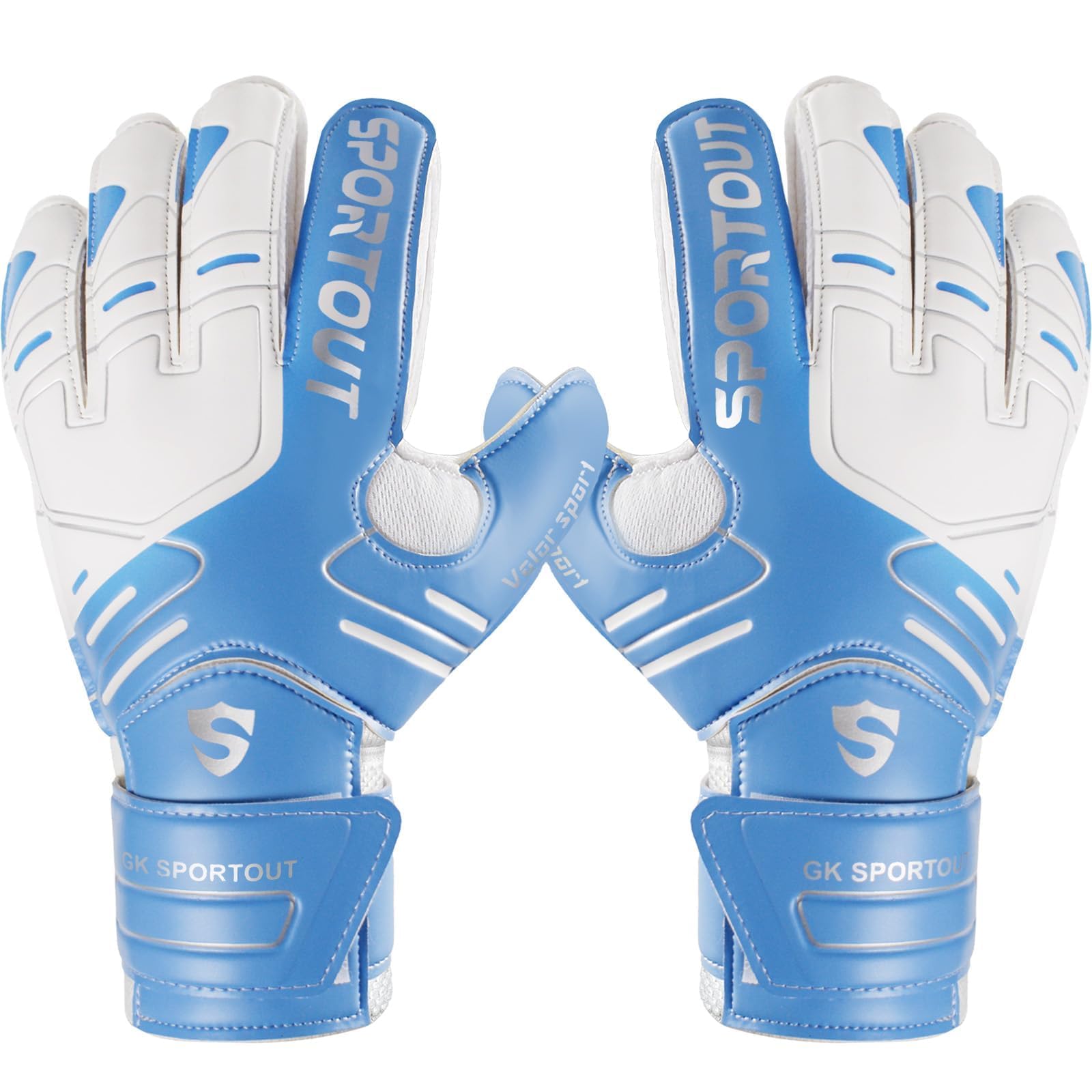 Sportout Torwarthandschuhe Kinder und Herren mit Fingersave Fußballhandschuhe mit Fingerschutz Torwart Handschuhe mit rutschfeste 4mm Latex