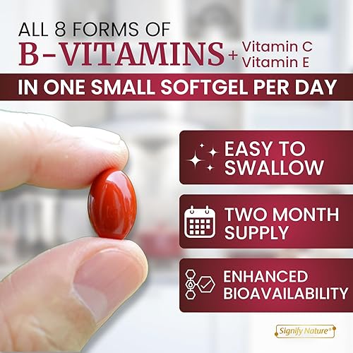 Miniatura 3 de SIGNIFY NATURE VitaBComplex con vitamina C y E, vitaminas del complejo B para mujeres y hombres, suplementos de complejo B, cápsulas blandas VIT B1,
