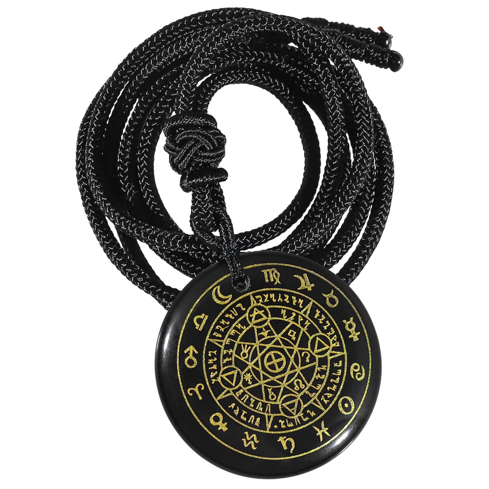 Collier obsidienne noire gravée amulette de protection réglable