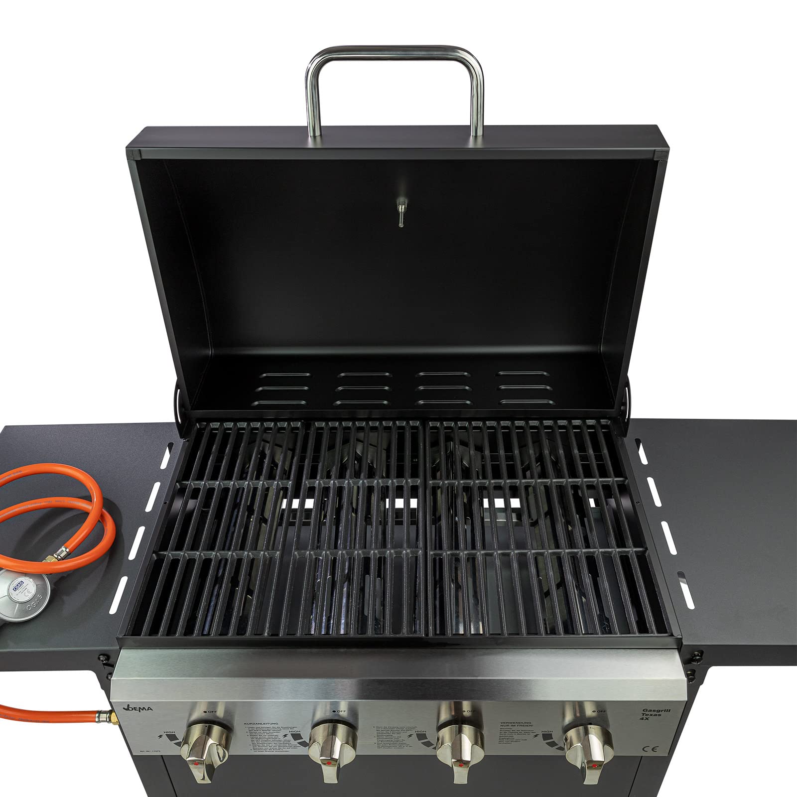 DEMA Gasgrill Grillwagen Grill Texas 4X 4 Brenner Grillrost 59x35 cm 12 kW mit Ablagen
