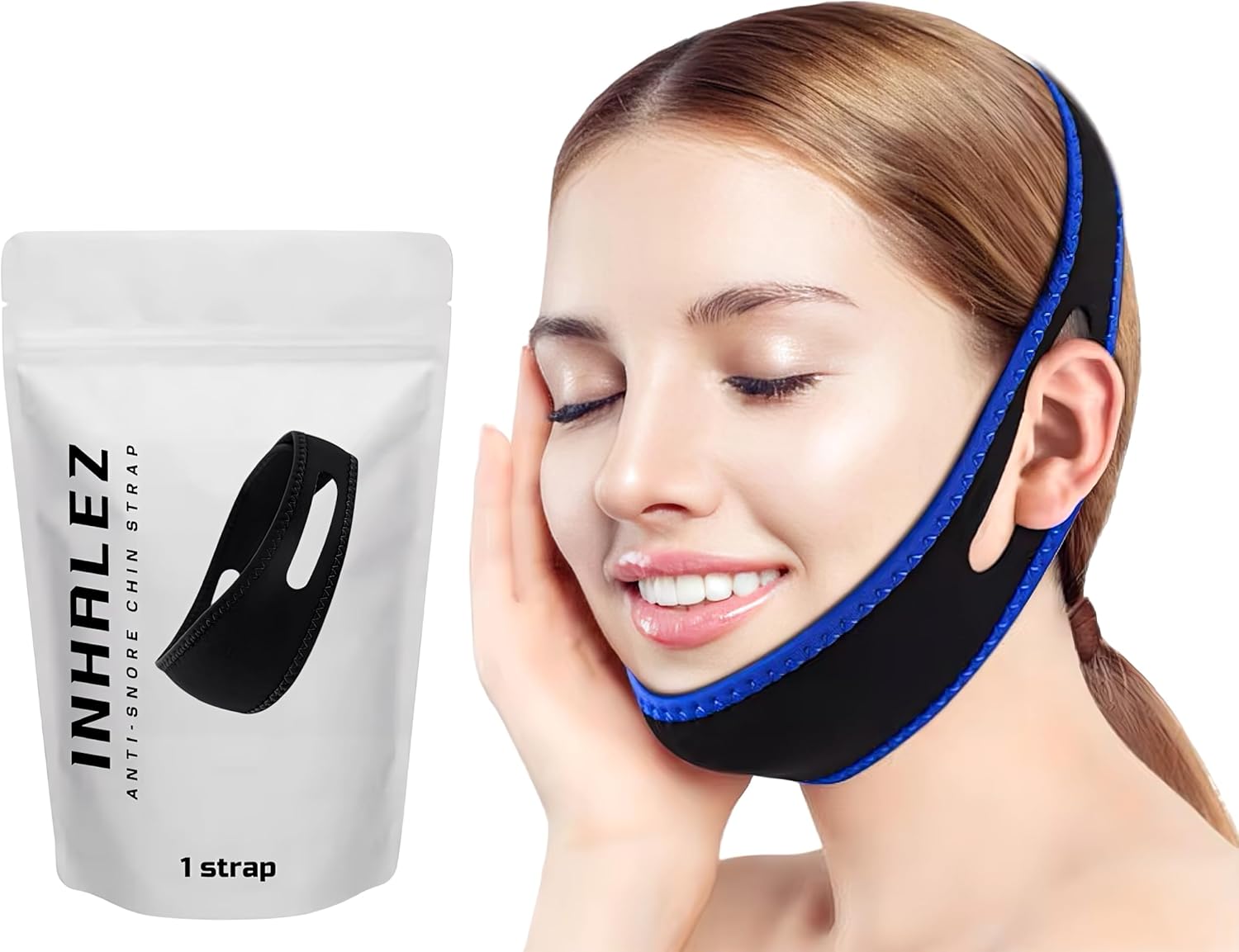 2025 New Anti Snoring Chin Strap, Sleep Aid Device, Adjustable Jaw Support, Breathable and Comfortable (Slim Black)