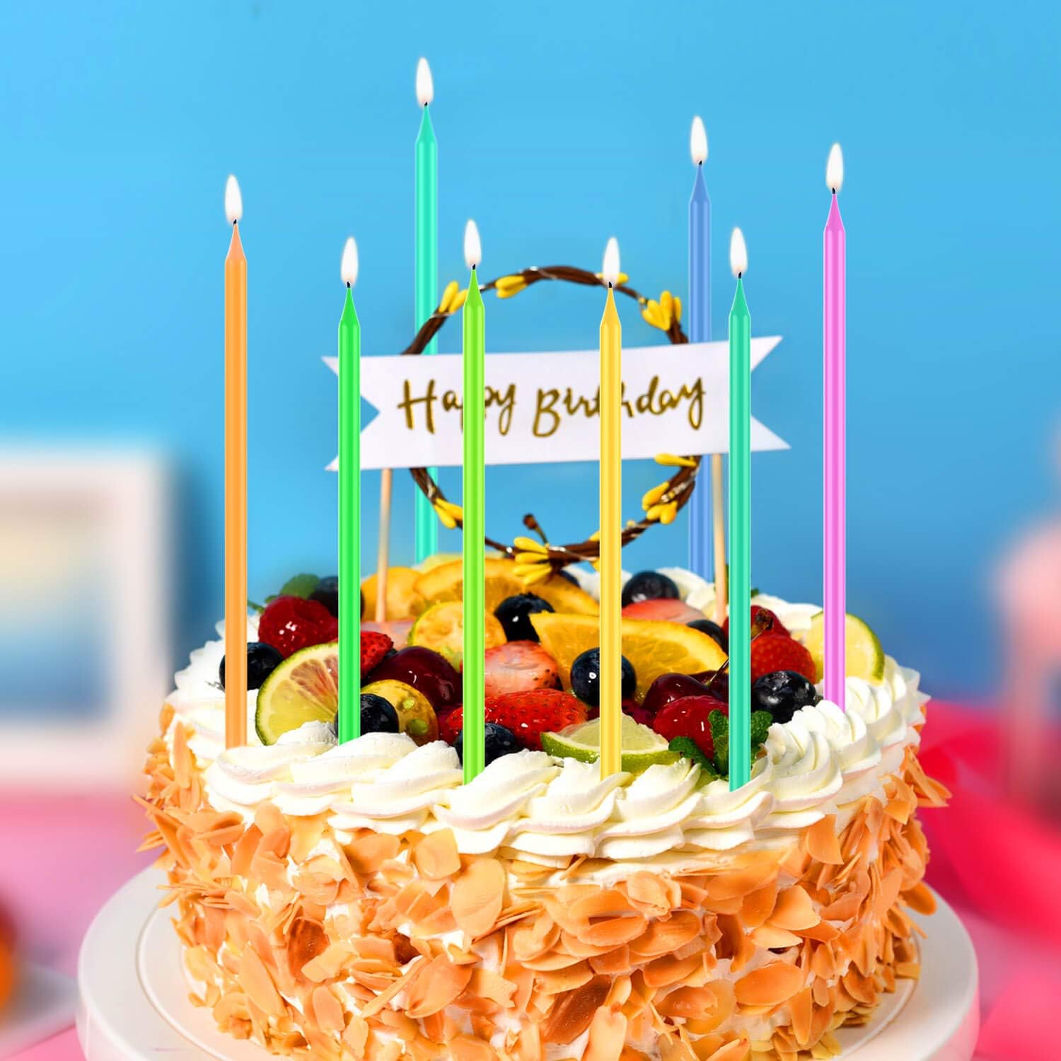 BEAN LIEVE 40-Count Rainbow Birthday Candles - Colorful Birthday Candle Long Thin Cake Candles Cupcake Candles for Birthday, Wedding & Lucky Party Cake Decorations