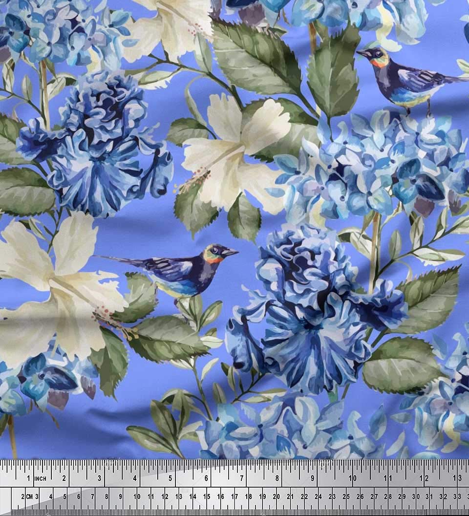 SoimoiBlue Heavy Canvas Fabric Leaves,Periwinkle & Floral Printed Craft Upholstery Fabric, Fabric for Home Accents Fabric by The Yard 58 Inch Wide
