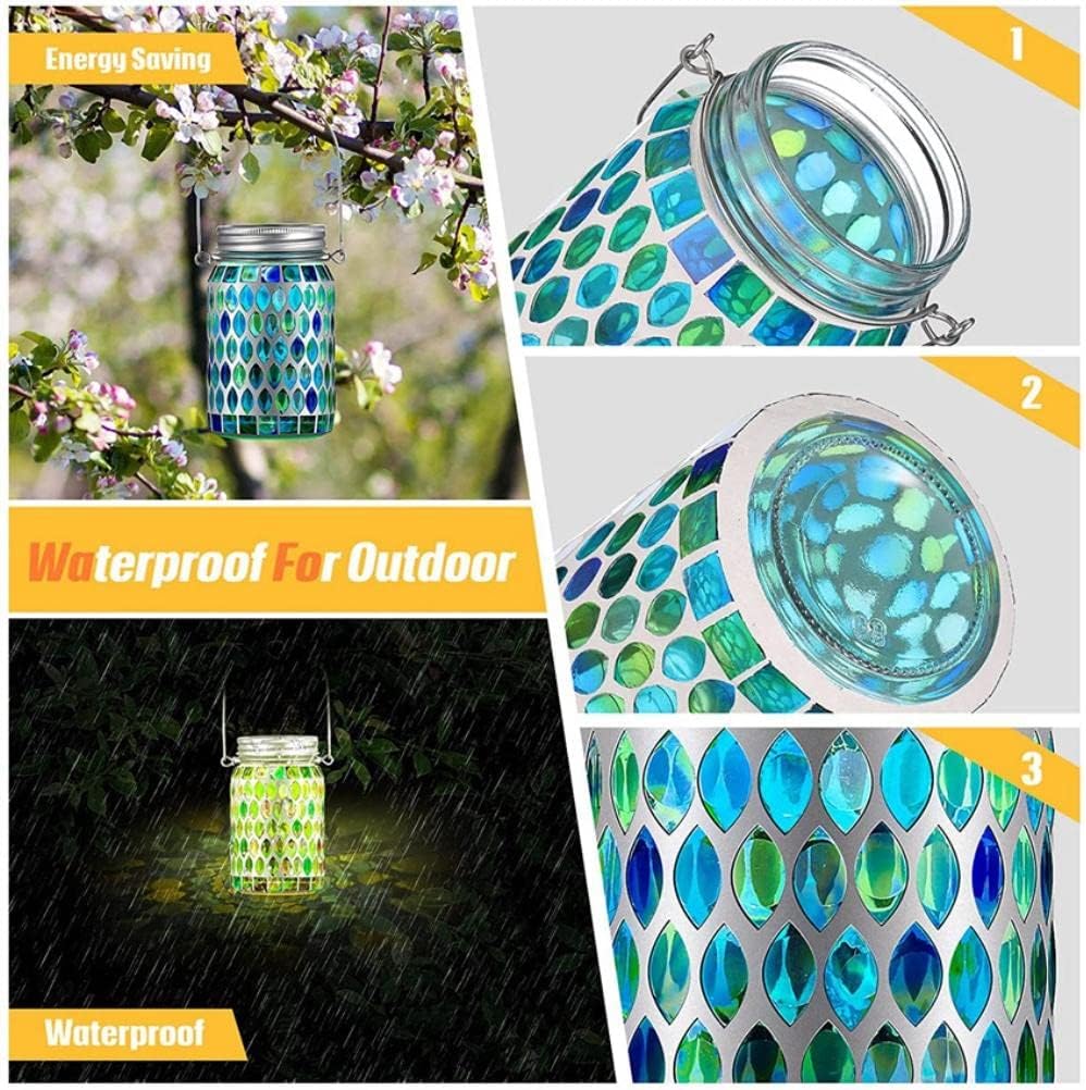 Enfudid Mosaic Solar Lanterns Outdoor Hanging Lights, Solar Table Lamps Metal Decorative Mosaic Glass Lights, Outdoor Waterproof Solar Night Lights, Garden, Patio, Pathway & Yard Decor