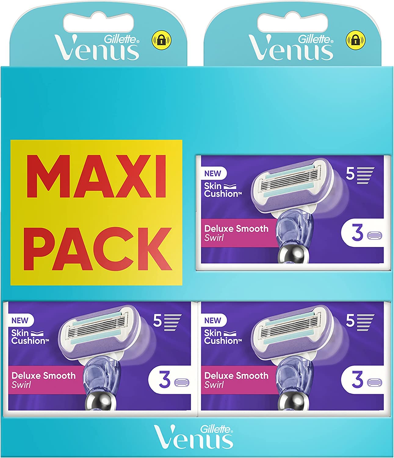 Gillette Venus Deluxe Smooth Swirl Nachfüllklingen (3 x 3), für Damen, 5 Klingen