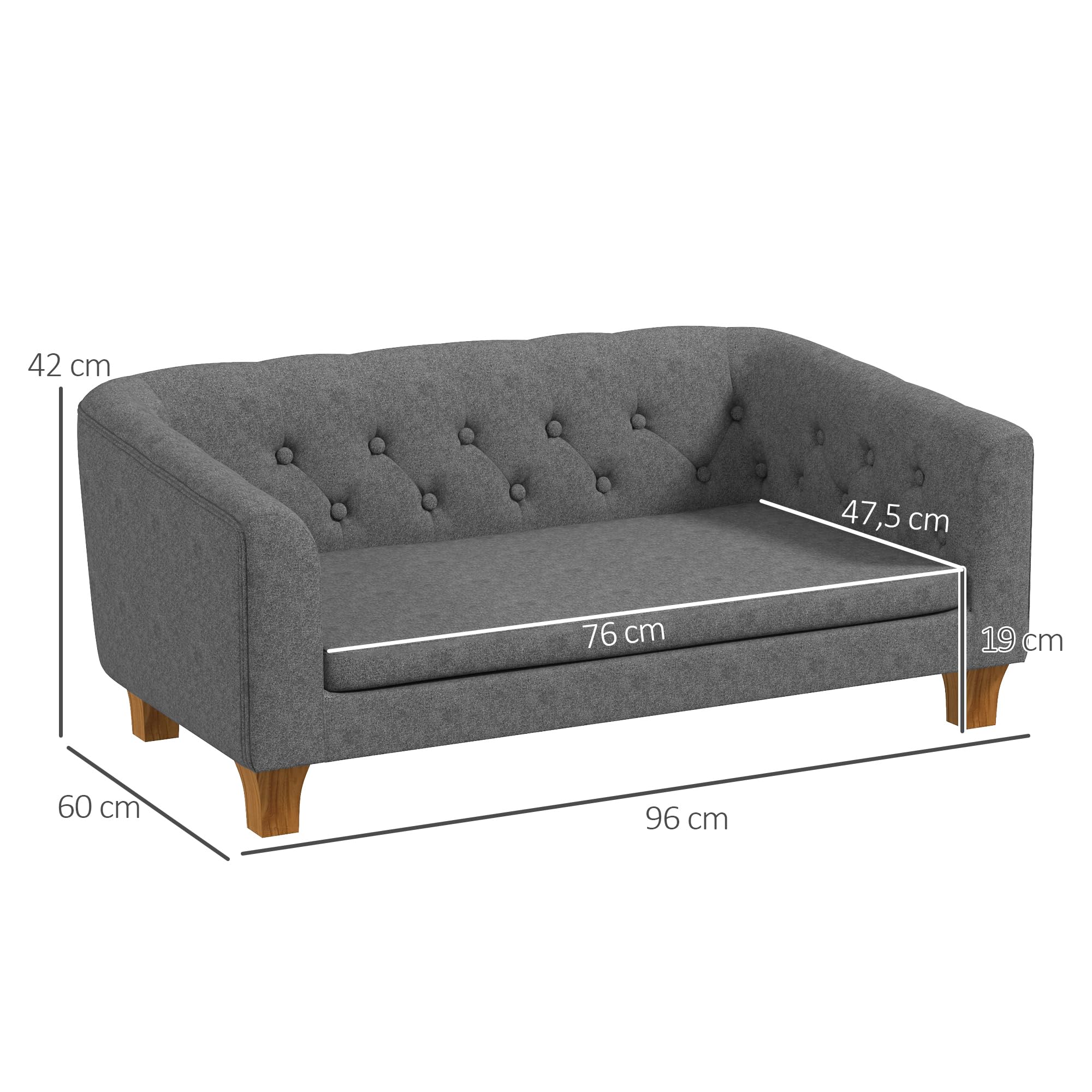 PawHut Canapé pour Chien et Chat, canapé surélevé pour Chiens de Petite et Moyenne Taille, avec Coussin Doux Amovible, Installation Simple, 96 x 60 x 42 cm, Gris