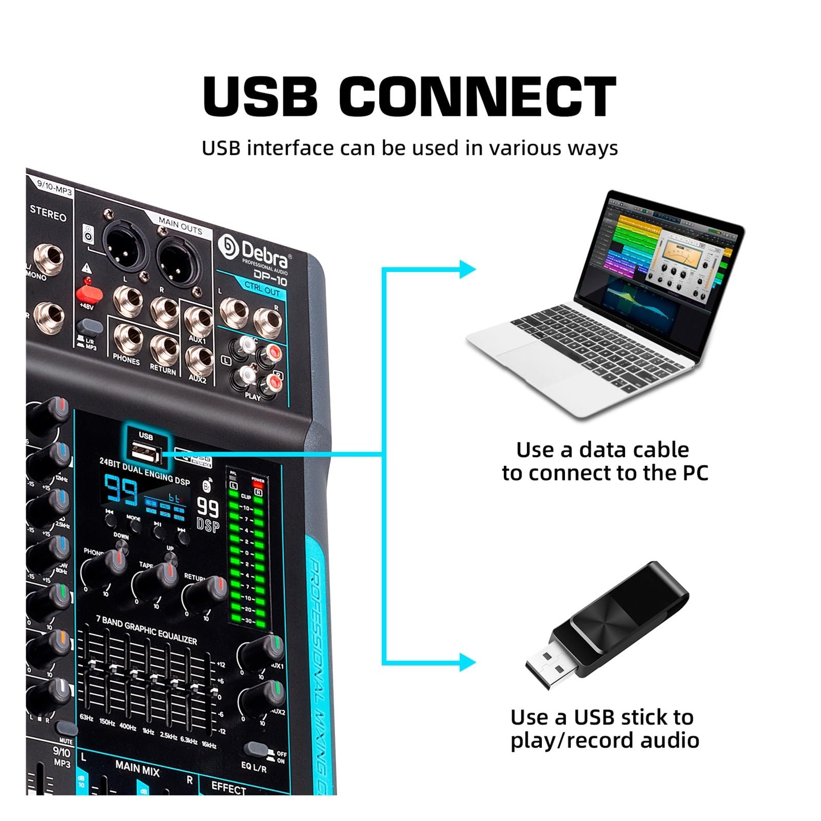 99 DSP Mixer DJ Controller 10 Canali Reverb Registrazione Mixaggio Con Bluetooth 5.0 Prestazioni Professionali Musica dal vivo
