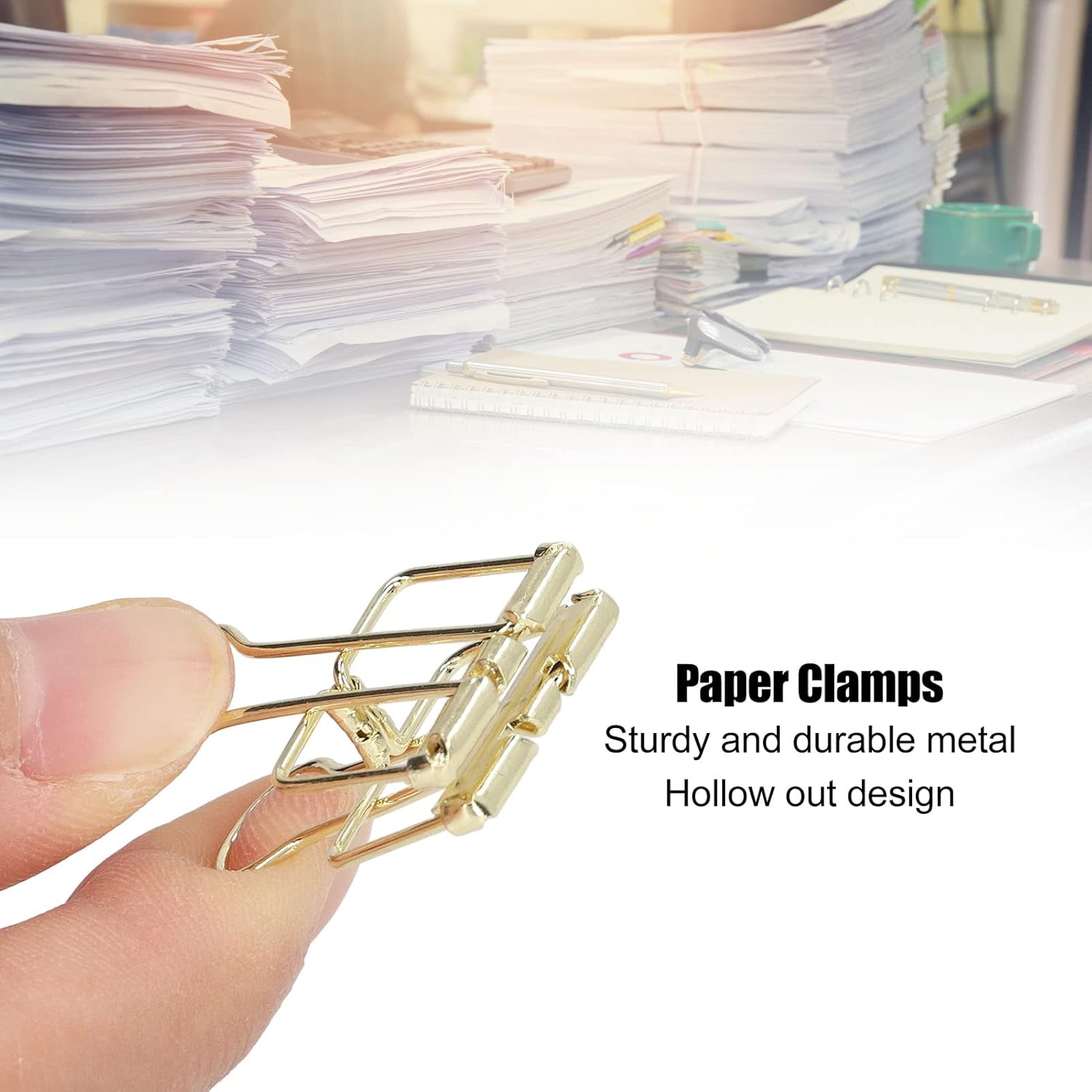 Metal Binder Clips, 0.7in, Gold, 80 Pieces, Hollow Out Design, Strong Clamping for Office Home Study