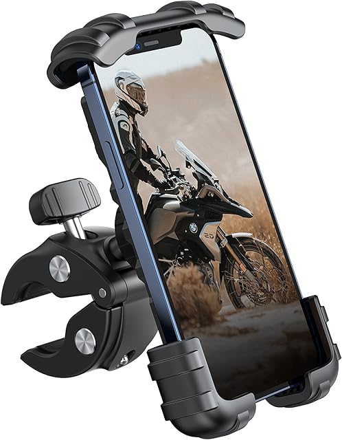 Amazon Brand - Eono Bike Phone Holder 360° Rotation Clamp - Adjustable Universal Detachable Mount for Scooter Motorcycle Motorbike Handlebar for iPhone 14 Pro max plus 13 mini 12 11, 4.7-6.8 Devices