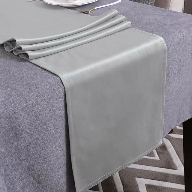 WAITER TREE Table Runner Washable Velvet Luxury Ash Grey Table Runner Water Resistant Classic Table Linen Mat for Dining Room Party Holiday Decoration