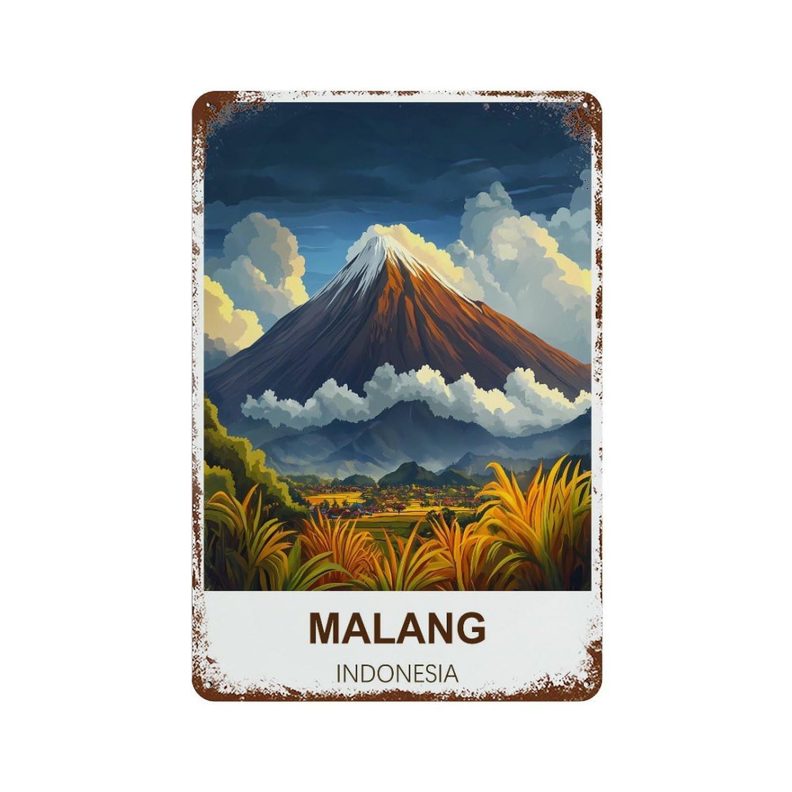 Malang Indonesia Retro Design Tin Painting Vintage Tin Sign 08x12inch(20x30cm) Wall Art for Home Office Bedroom Living Room Cafes Wall Decor
