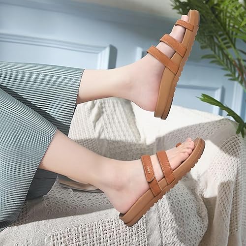 Miniatura 6 de KuaiLu - Sandalias con soporte para fascitis plantar de mujer, sandalias ajustables planas de moda y comodidad, sandalias ortopédicas ligeras y