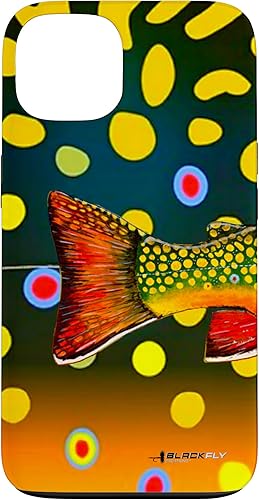 Carcasa para iPhone 13 Brook Trout Fly Fishing Trout Skin Funda para teléfono Negro Fly