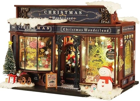 Miniature House Kit, Christmas, Dollhouse, DIY, Wooden Puzzle, Handmade Kit, Assembly Included, LED Included, Atmosphere, Entryway, Interior Decoration, Christmas, Birthday Gift