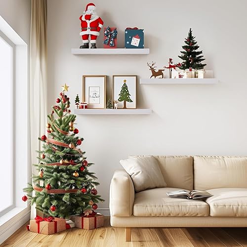 Miniatura 2 de BAYKA Estantes flotantes blancos para pared, 22.5 pulgadas, estantes de madera rústica montados en la pared para baño, dormitorio, sala de estar,
