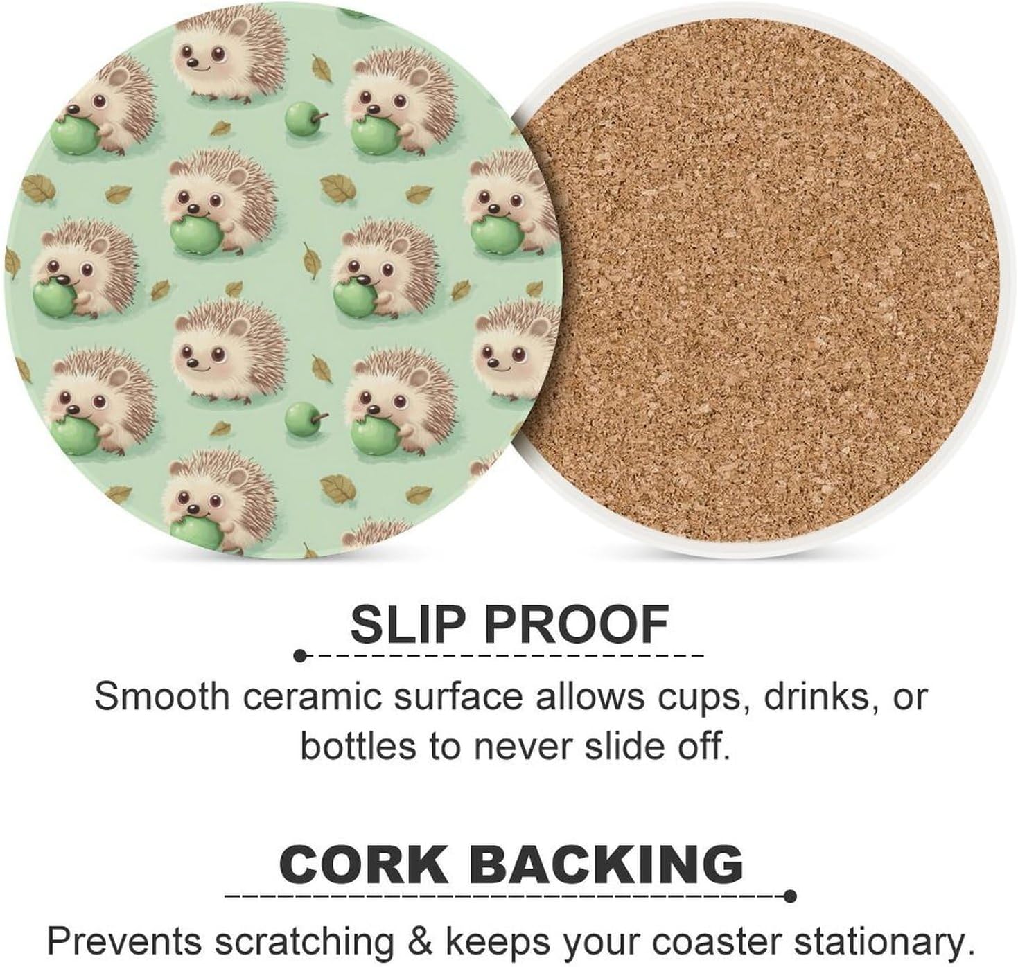 Hedgehogs Cute Funny Round Ceramic Coasters for Drink Absorbent Cup Holders Tabletop Protection