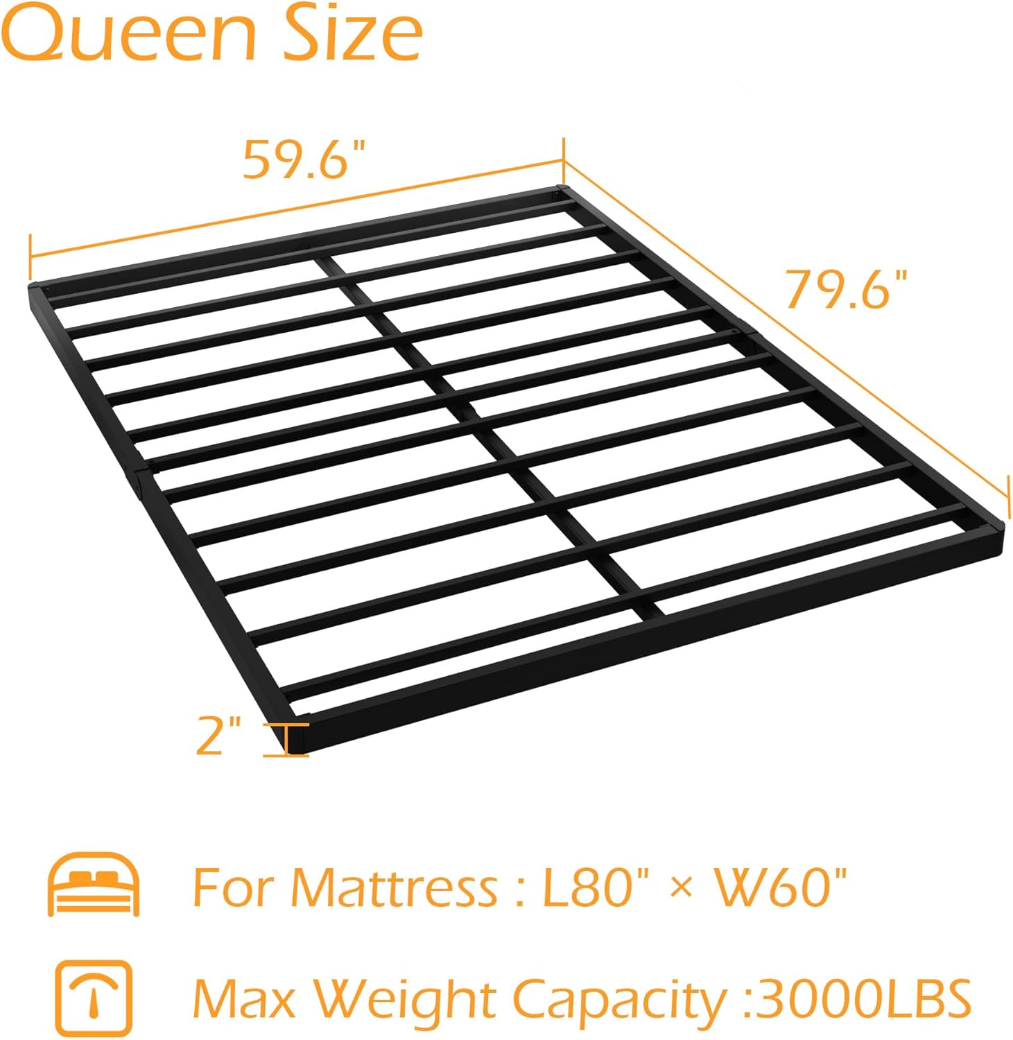 Maenizi Queen Size Box Spring 2 Inch Low Profile, Heavy Duty Metal Box Spring Bed Base Bunkie Board, Mattress Foundation, Easy Assembly, Noise Free, Black