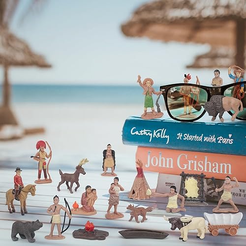 Miniatura 6 de Powhatan Indians Western Cowboy - Juego de 22 piezas de jefe indio, guerreros, vaquero, tienda de campaña, piel de ciervo, decoración de escritorio