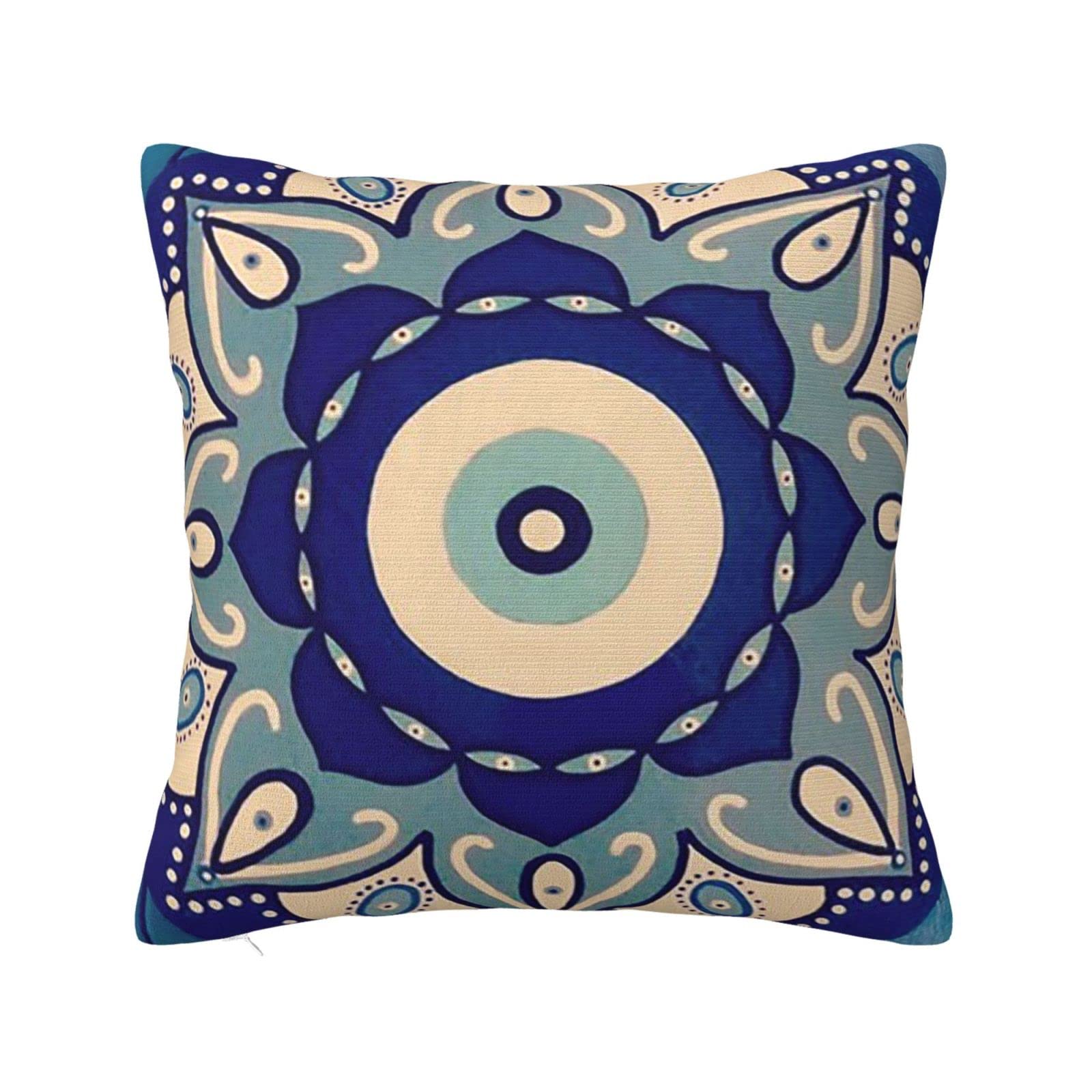 Bozhoushihuijingbaihuoyouxiangongsi Pillowcase 1277 Square Cushion Cover Mandala Greek Evil Eye Symbol Cushion Case Soft Pillow Case Luxury Throw Pillow Case 45X45cm For Sofa Chair Car Decor Bedroom