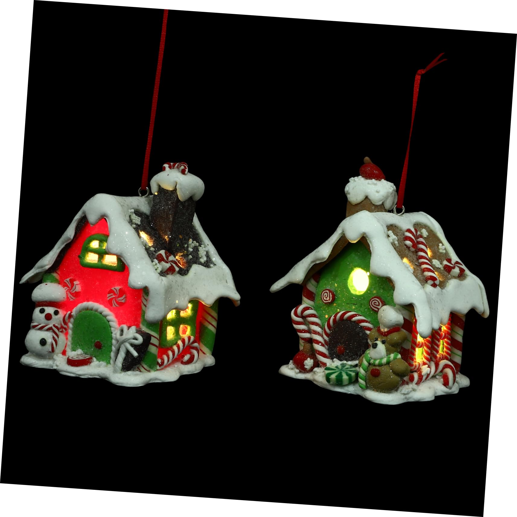 HOLIDYOYO 2Pcs Lighted Christmas Tabletop Decor Festive Polymer Christmas Village Houses for Holiday Gifting and Home Decoration