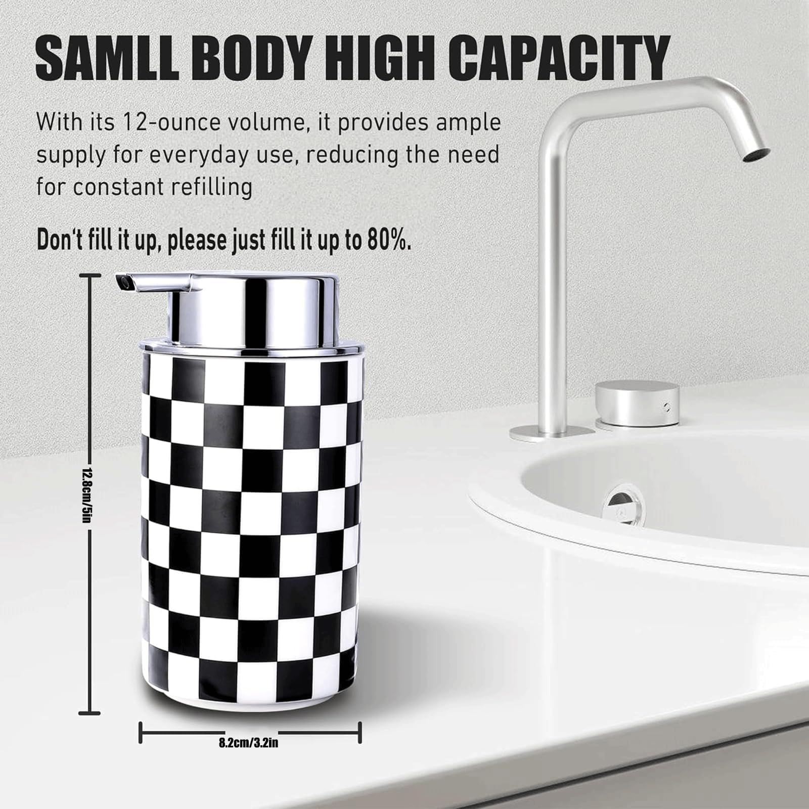 Ceramiczny dozownik mydła w kratkę, czarno-biały dozownik do rąk z pompką antykorozyjną, 350 ml butelka na balsam do łazienki i kuchni, akcesoria dekoracyjne w nowoczesnym stylu (srebrny)