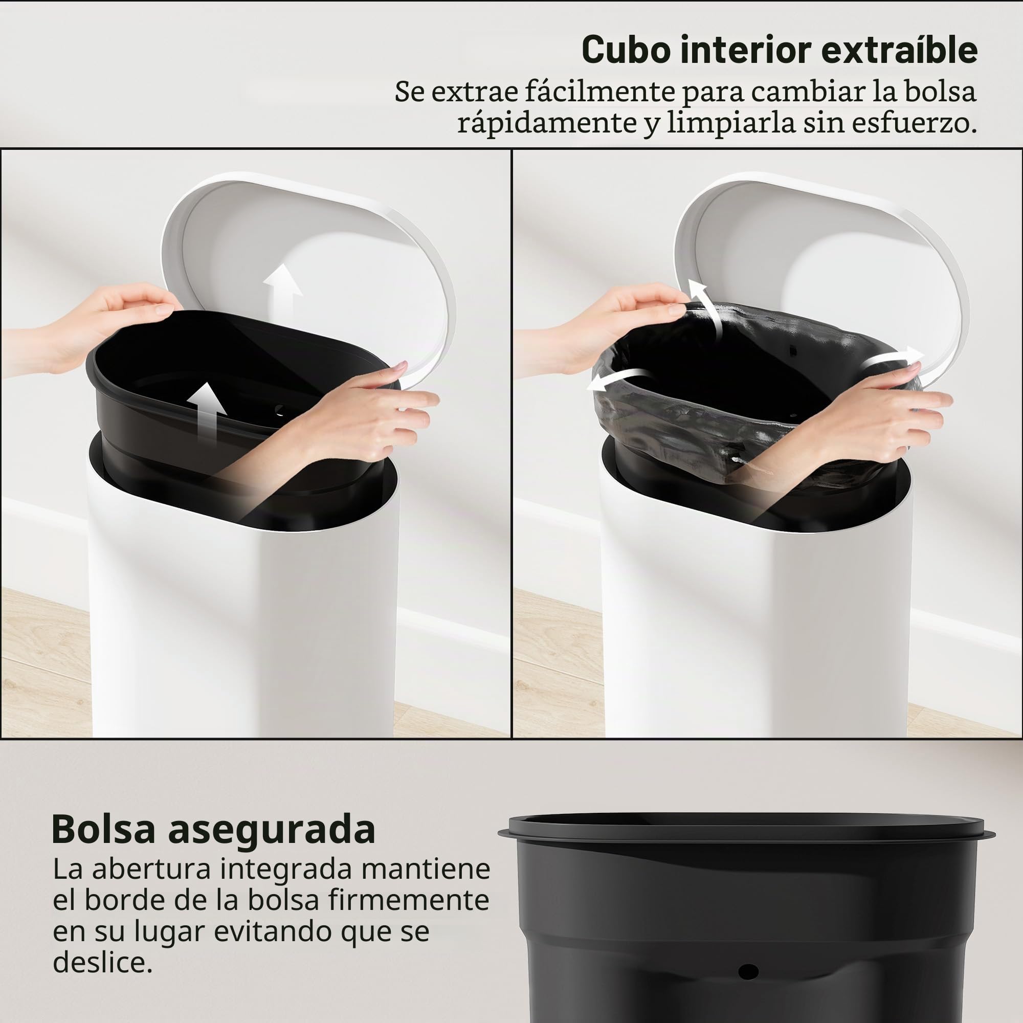 HOMCOM Cubo de pedal 12L, blanco, 30x25.5x37.5cm