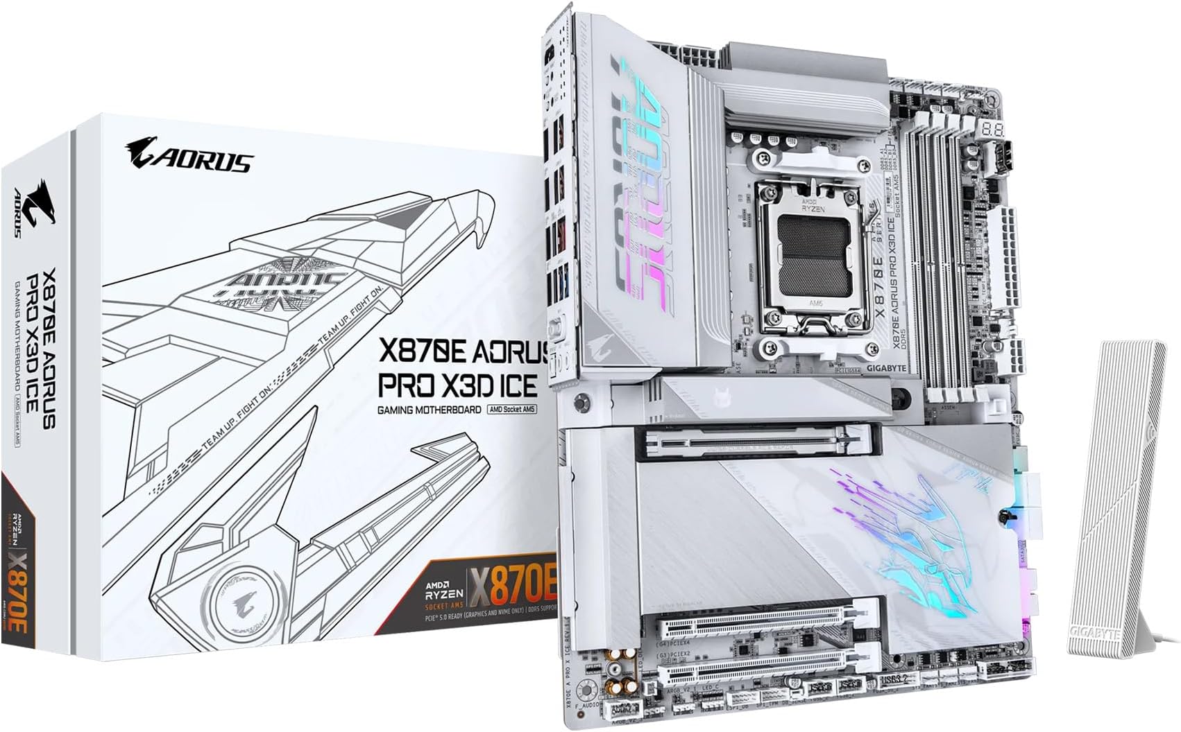 X870E AORUS PRO X3D ICE AMD AM5 LGA 1718 ATX Motherboard, Supports AMD Ryzen 9000/8000/7000 Series Processors, DDR5, 18+2+2 Power Phase, 4X M.2, PCIe 5.0, SWIFI, 5GbE, 5-Year Warranty