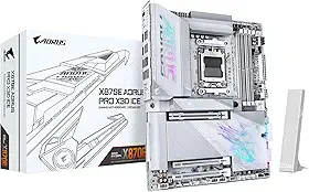 GIGABYTE Placa mãe X870E AORUS PRO X3D ICE AMD AM5 LGA 1718 ATX, suporta processadores AMD Ryzen 9000/8000/7000, DDR5, fase de alimentação 18+2+2, 4X M.2, PCIe 5.0, SWIFI, 5GbE, garantia de 5 anos