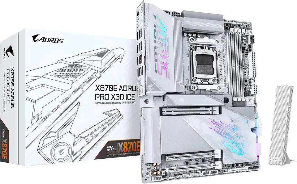GIGABYTE Placa mãe X870E AORUS PRO X3D ICE AMD AM5 LGA 1718 ATX, suporta processadores AMD Ryzen 9000/8000/7000, DDR5, fase de alimentação 18+2+2, 4X M.2, PCIe 5.0, SWIFI, 5GbE, garantia de 5 anos
