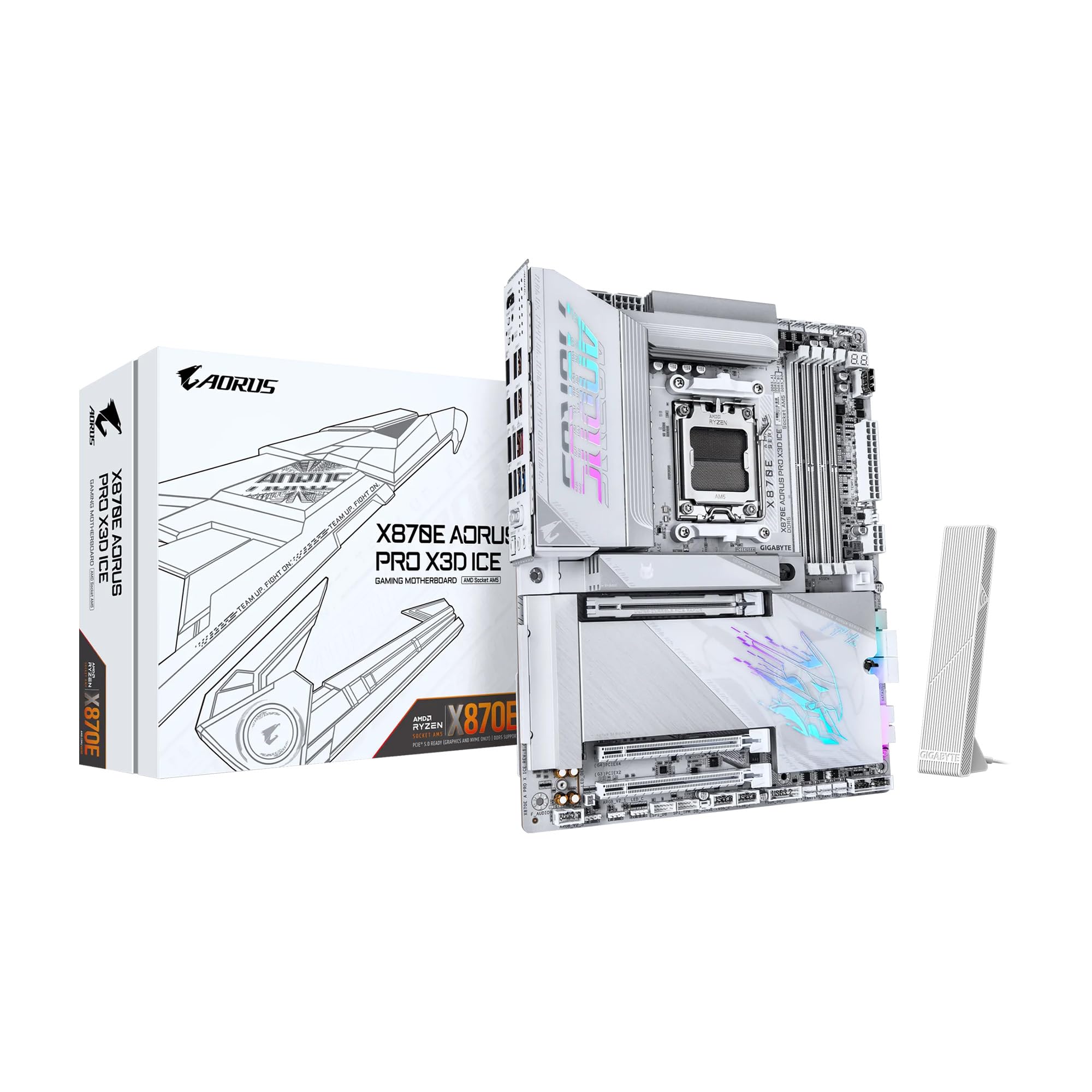 GIGABYTEX870E AORUS PRO X3D ICE AMD AM5 LGA 1718 ATX Motherboard, Supports AMD Ryzen 9000/8000/7000 Series Processors, DDR5, 18+2+2 Power Phase, 4X M.2, PCIe 5.0, SWIFI, 5GbE, 5-Year Warranty