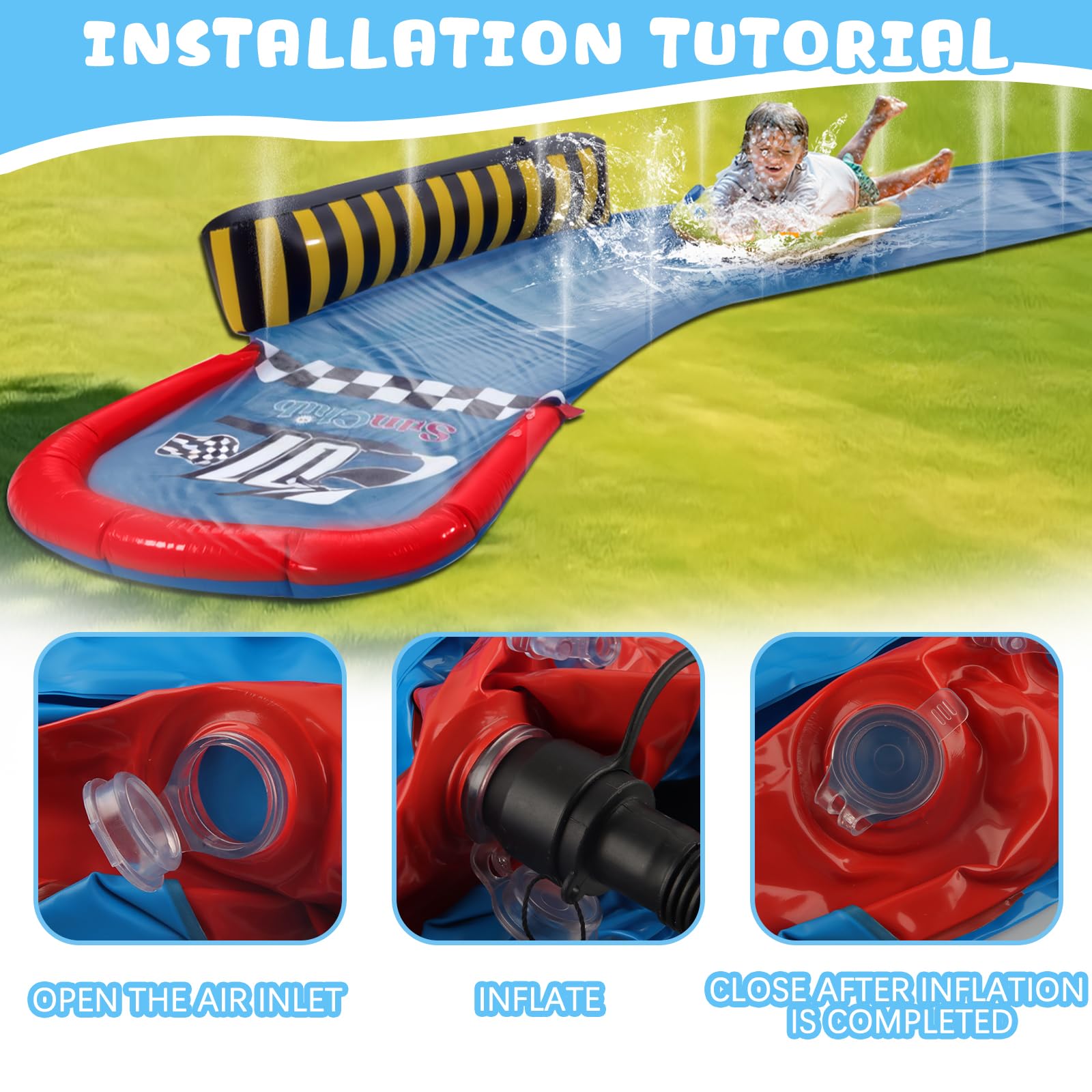 ACTOYS Toboggan de Pelouse, Ventriglisse Aquatique, Tapis de Glisse Eau Enfant Adulte, Toboggans Single avec Arroseur Intégré, Jeu Exterieur Jardin Enfant, Jouets d'Été (A)