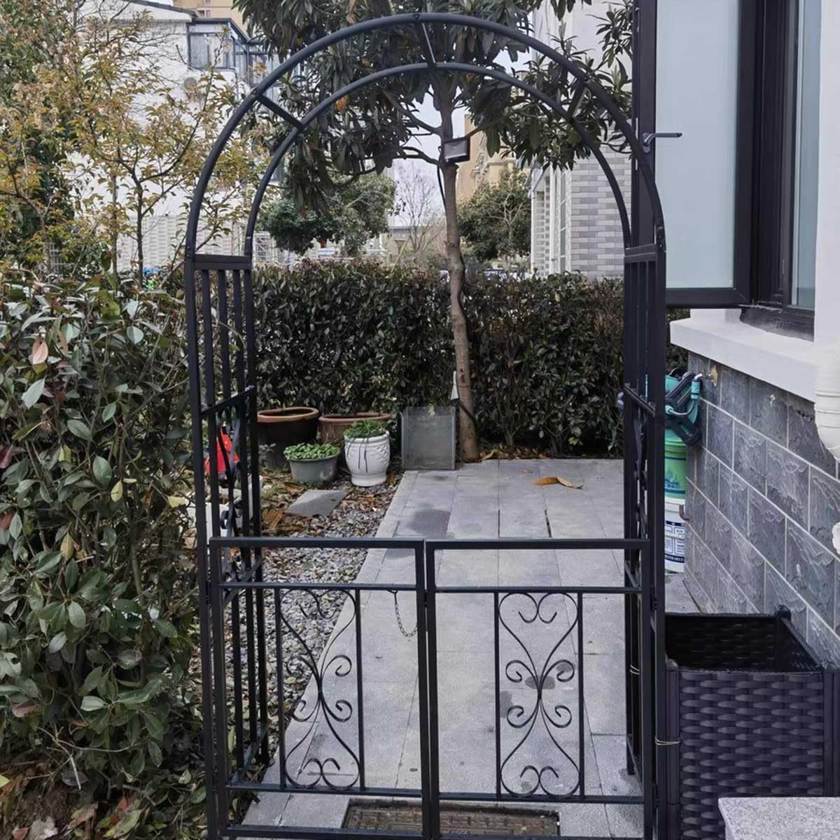 Arco da Giardino Esterno Arco per Rose Rampicanti Metallo Archi per Interni ed Esterni decorationi con Porta, Arco Sostegno da Pergolato