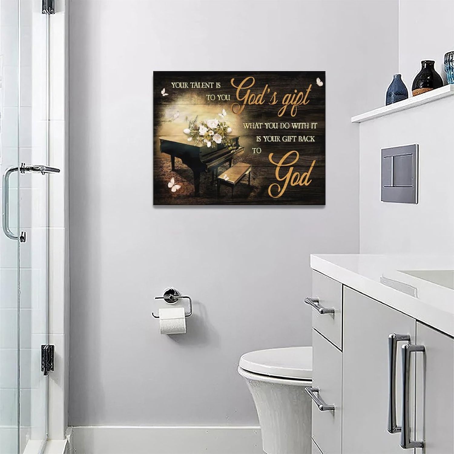 eiffecho Piano Music Decor Wall Art You Talent Is God’s Gift Pictures Wall Decor Pianist Musician Gift Canvas Painting Prints Artwork Decoration Framed for Music Room Bedroom 12"x16"