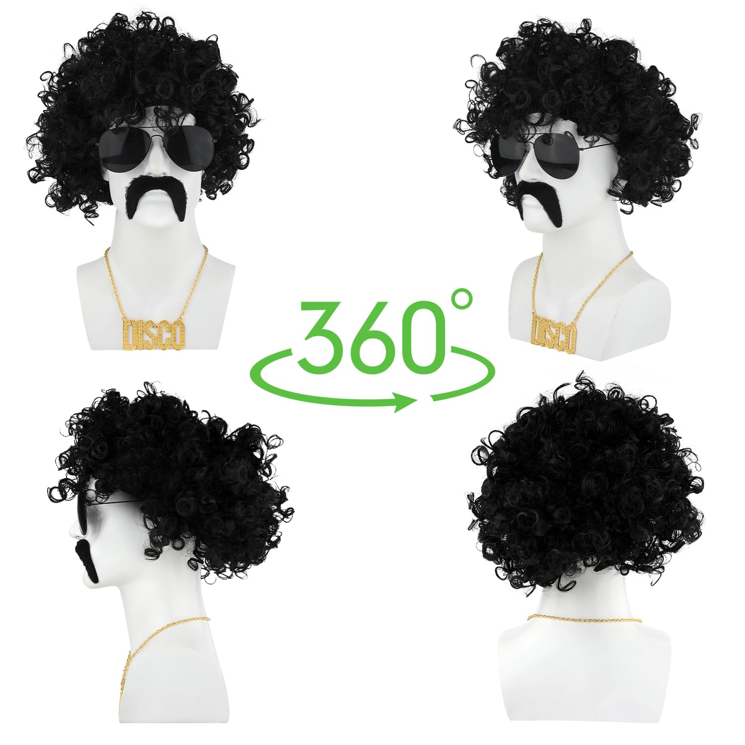 Wondora 6 Unidades de Peluca Vokuhila Negra para Disfraz de Años 70 y 80, Hippie para Hombre, Discoteca, Gafas de Sol, Juegos de Rol, Halloween Wondora 6 Unidades de Peluca Vokuhila Negra para Disfraz de Años 70 y 80, Hippie para Hombre, Discoteca, Gafas de Sol, Juegos de Rol, Halloween