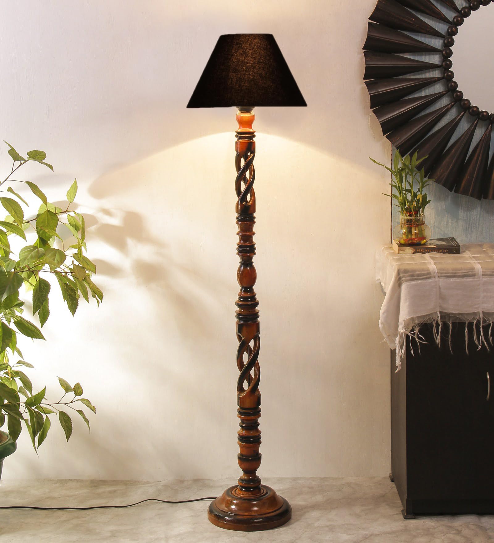 Black Cotton Conical Wooden Floor Lamp -21 (14x55.75inches) -Open Snake-image-42