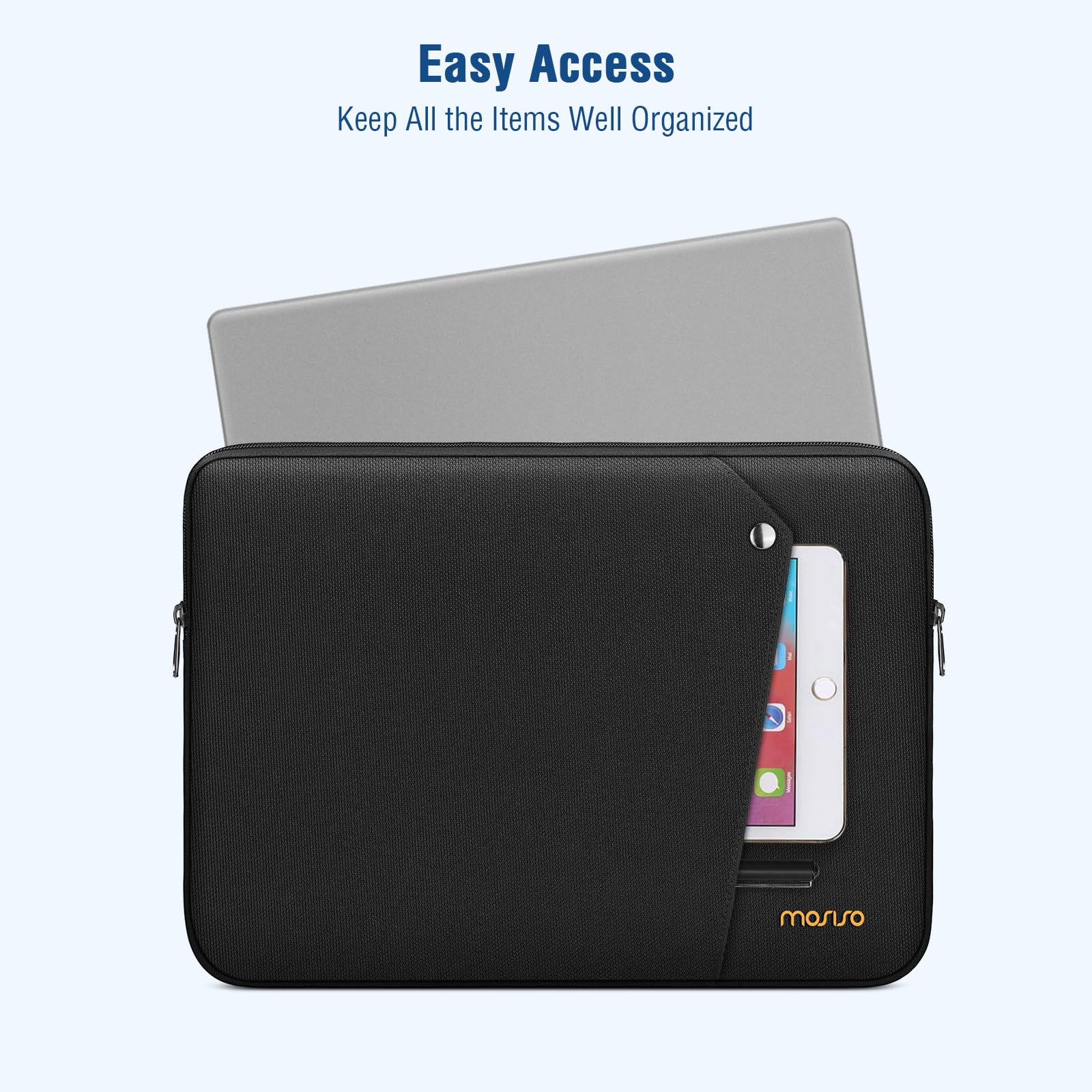 MOSISO 360 Protective Laptop Case 13-14 inch, 13.3 inch Laptop Sleeve Compatible with MacBook Air/Pro 13 / Pro 14, HP Dell Acer ASUS, Polyester Vertical Bag with Front Button&Pocket&Small Case, Black