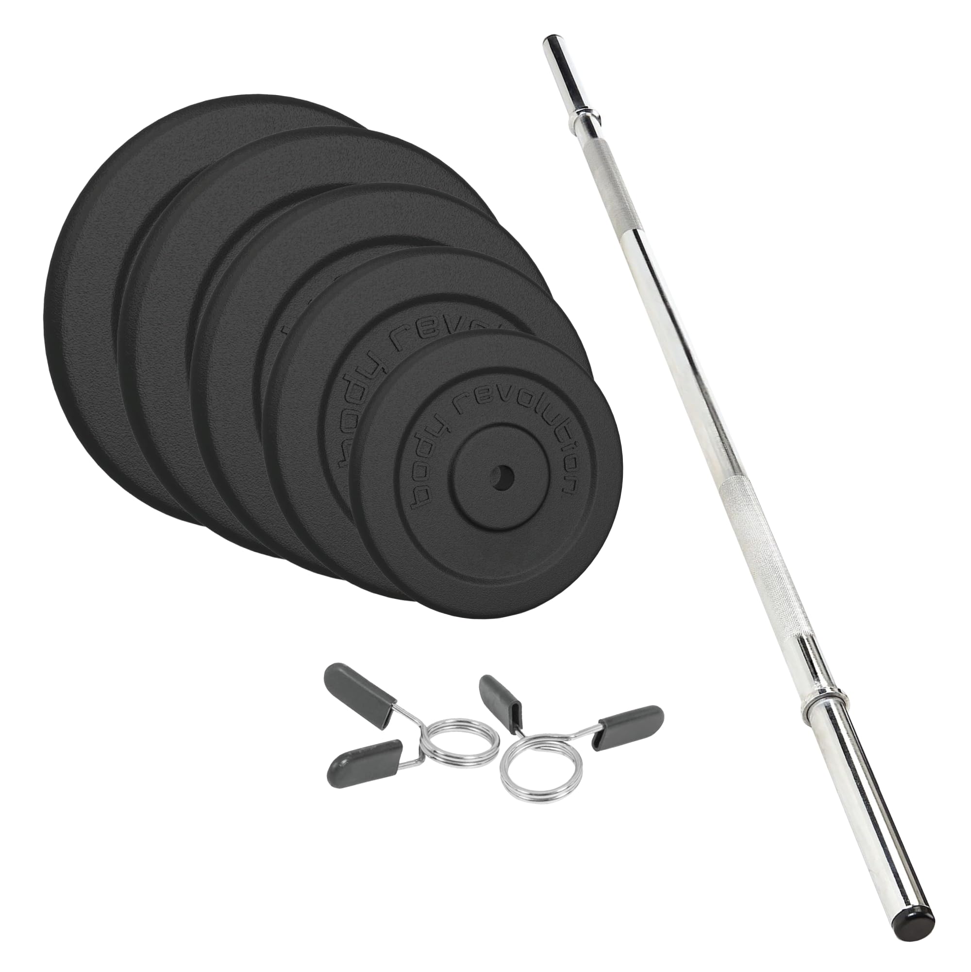 Body Revolution 1.2M 1" Barbell And Cast Iron Weight Plate Sets - Bar + 0.5Kg + 2.5Kg + 5Kg Pairs (16Kg Set)