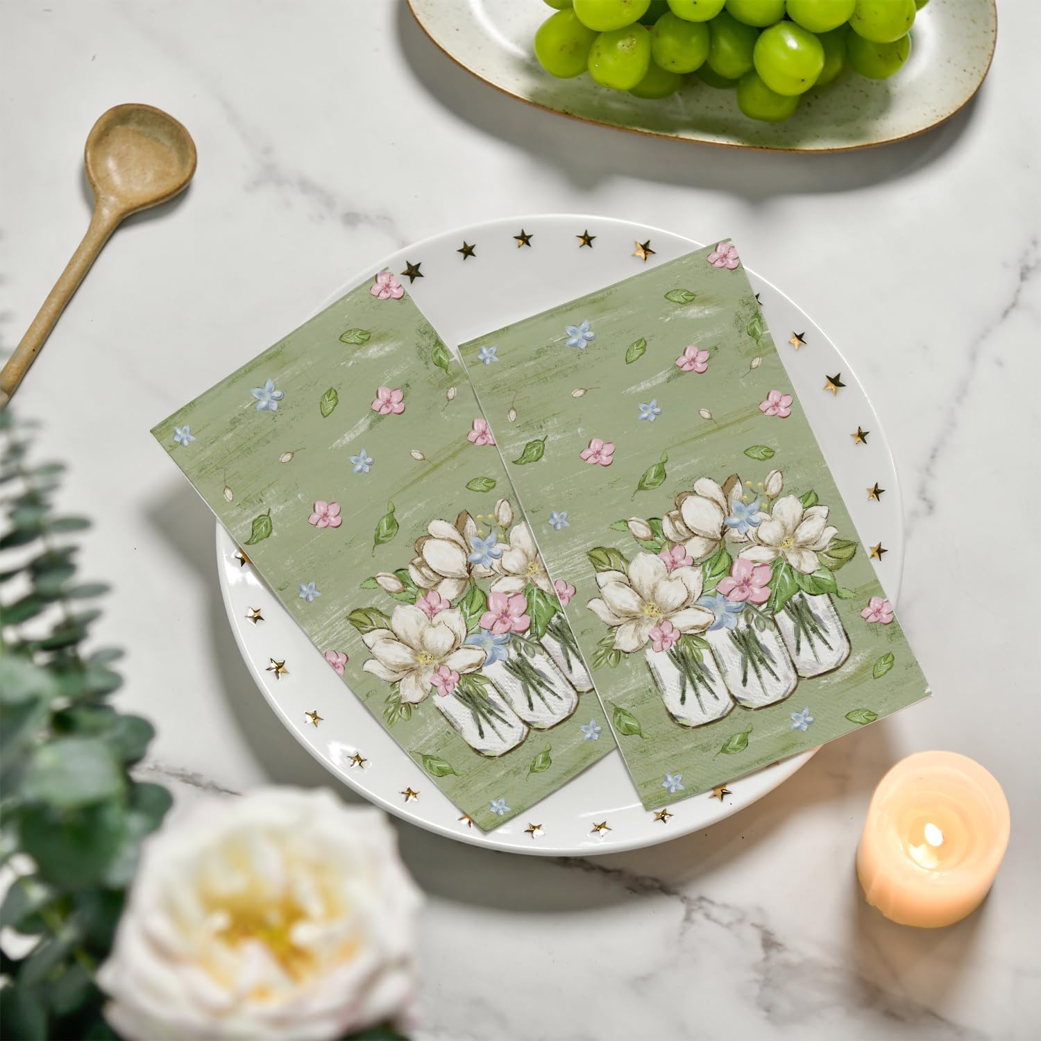 Horaldaily 100 Spring Summer Disposable Paper Decorative Guest Napkins, Magnolia Hand Towel for Party Lunch Dinner Kitchen Bathroom Decoration image 3