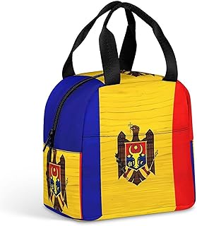 Wooden Moldova Flag Stylish Insulated Lunch Bag Portable Tote Large Capacity Lunch Box for Work Travel
