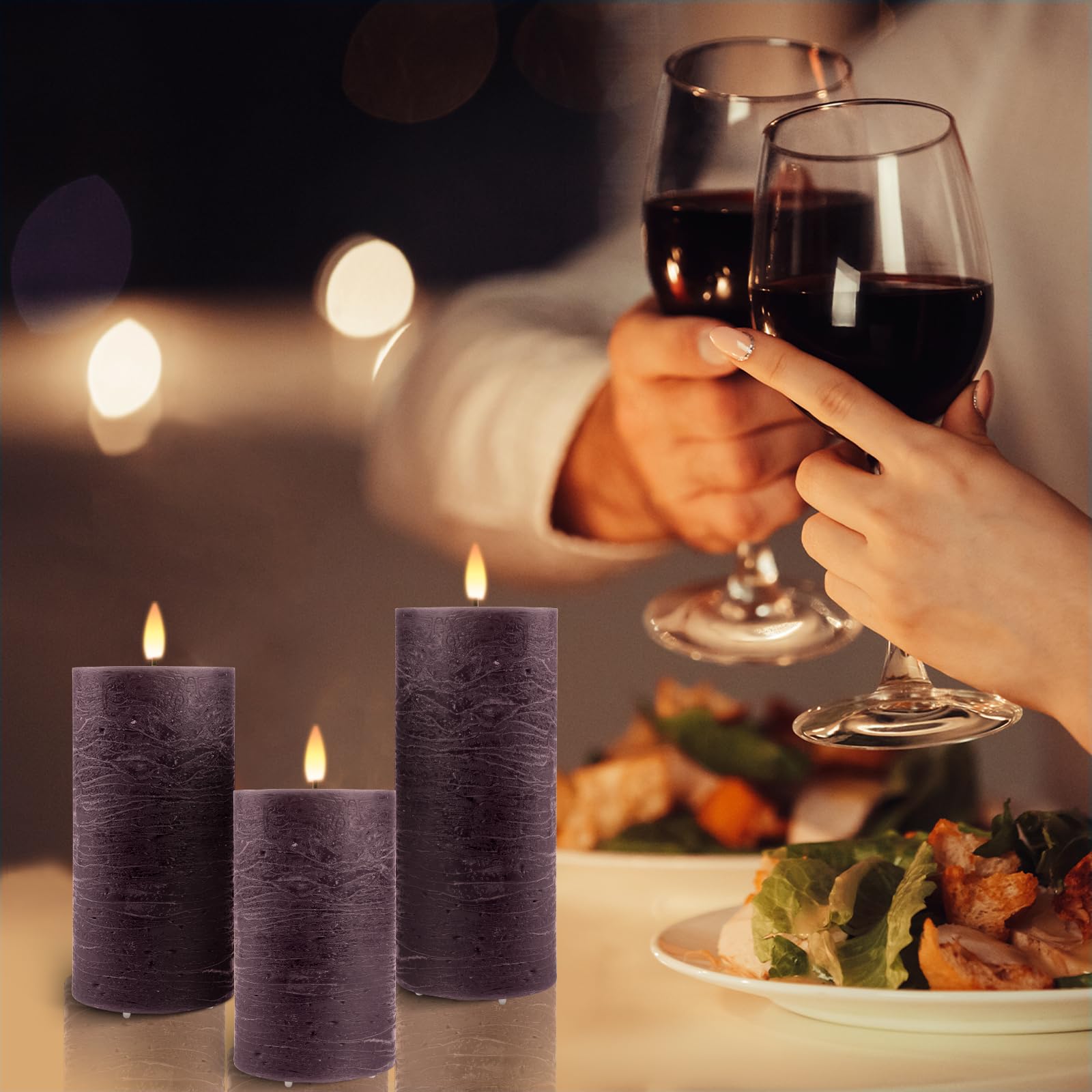 Candele LED Ricaricabili USB [3 pezzi] Candele a Pilastro Elettriche a LED Senza Fiamma, Tremolanti con Timer Remoto, Candele LED per Matrimonio Festa Halloween Natale Decorazione Della Viola