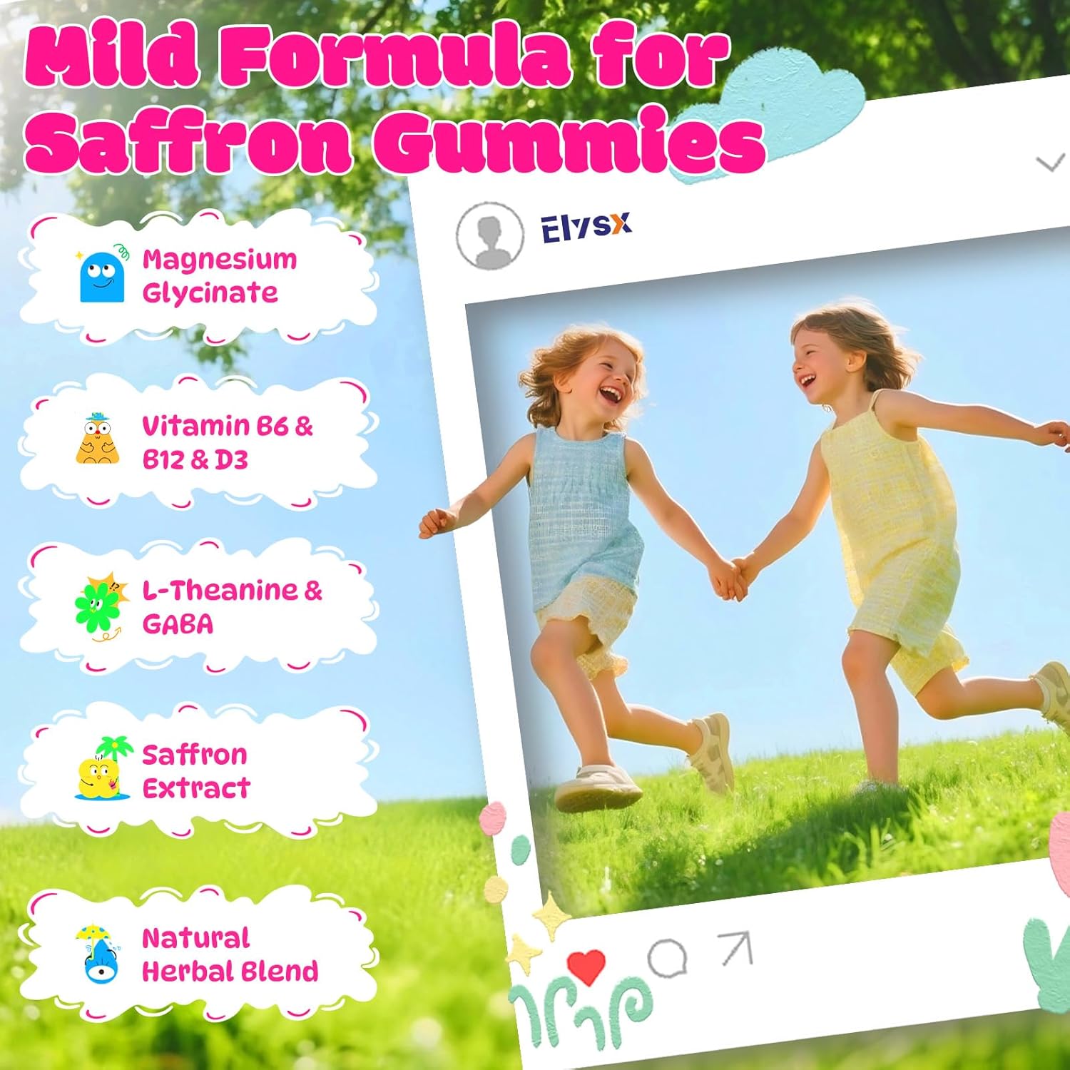 Liposomal Saffron Gummies for Kids and Adults, Pure Saffron Extract Supplements with Holy Basil, Rosemary, Magnesium Glycinate, L-Theanine, Stress Relief & Focus Support, Sugar Free, 60 Ct - Image 3