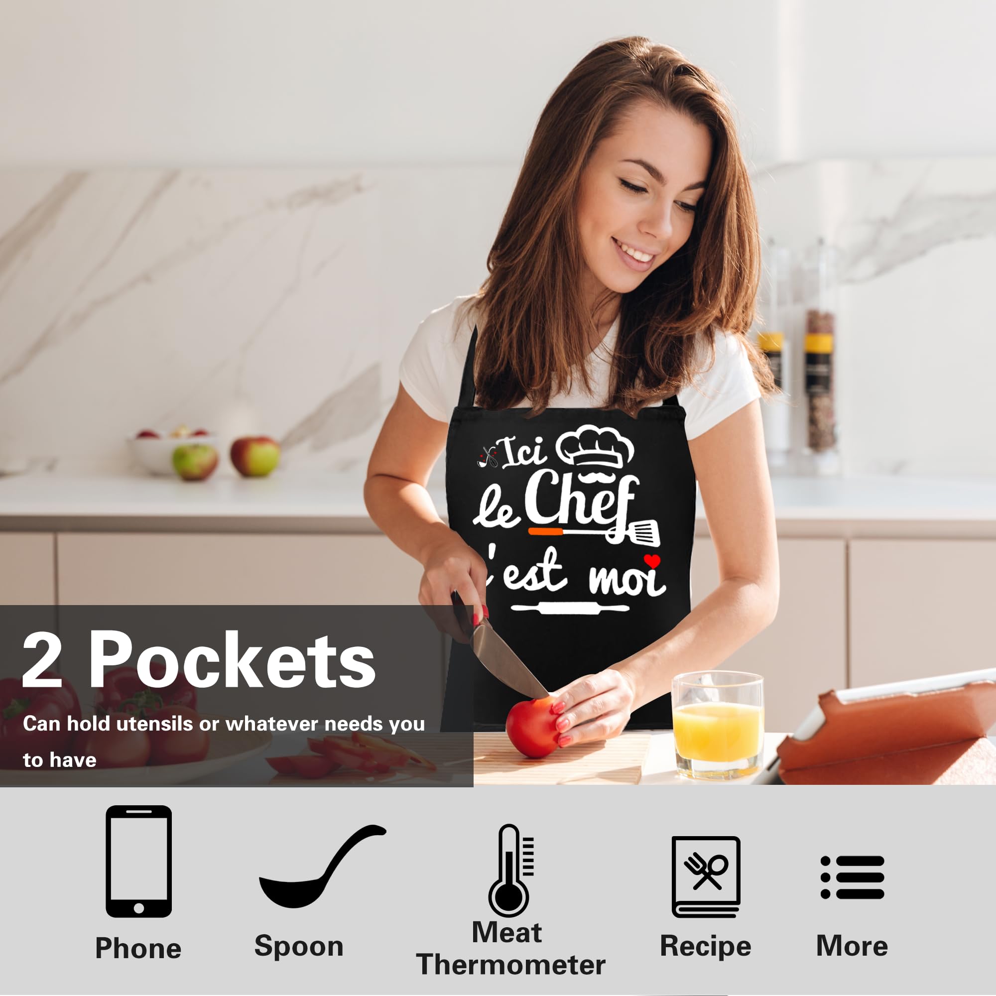 Tablier Cuisine Homme, Noir Personnalisé Imperméable Tablier de Cuisine Homme Humour, Réglable Tablier Barbecue Homme für Cadeau Fete Des Peres Saint Valentin Noel Papa