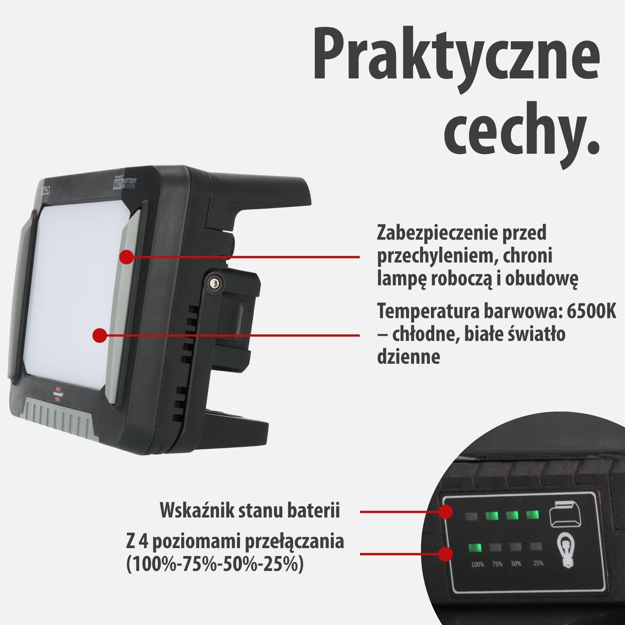 Brennenstuhl Professional Multi Battery LED Hybrydowa Reflektor budowlany 10050 MH (100W, 12500lm, IP55, kompatybilne z akumulatorami 18V od 10 różnych producentów, 5m kabel RN, bez akumulatora)