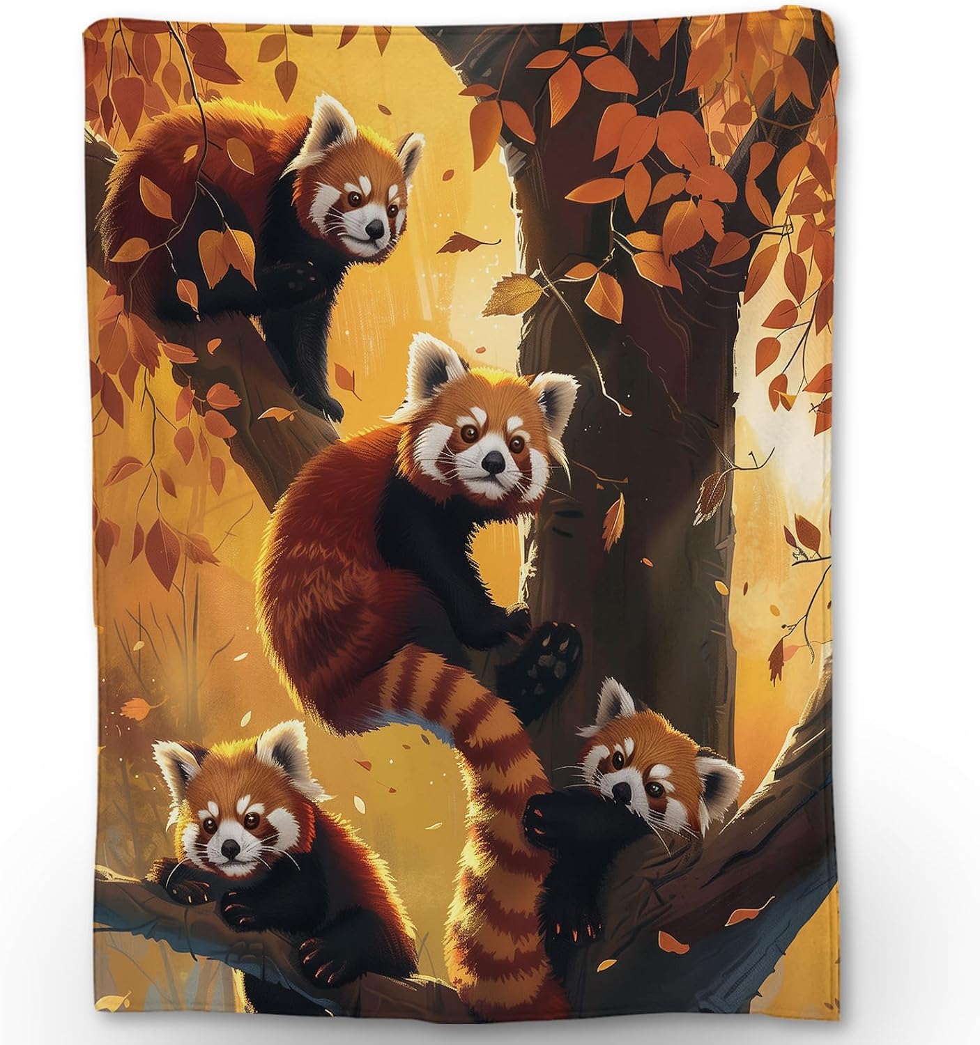 Autumn Red Panda Family Blanket Soft Cozy, Lightweight & Fluffy Flannel Throw Blankets - Perfect for Couch, Bed, Travel - Warm Home Decor for Indoor & Outdoor Use 80"x60"