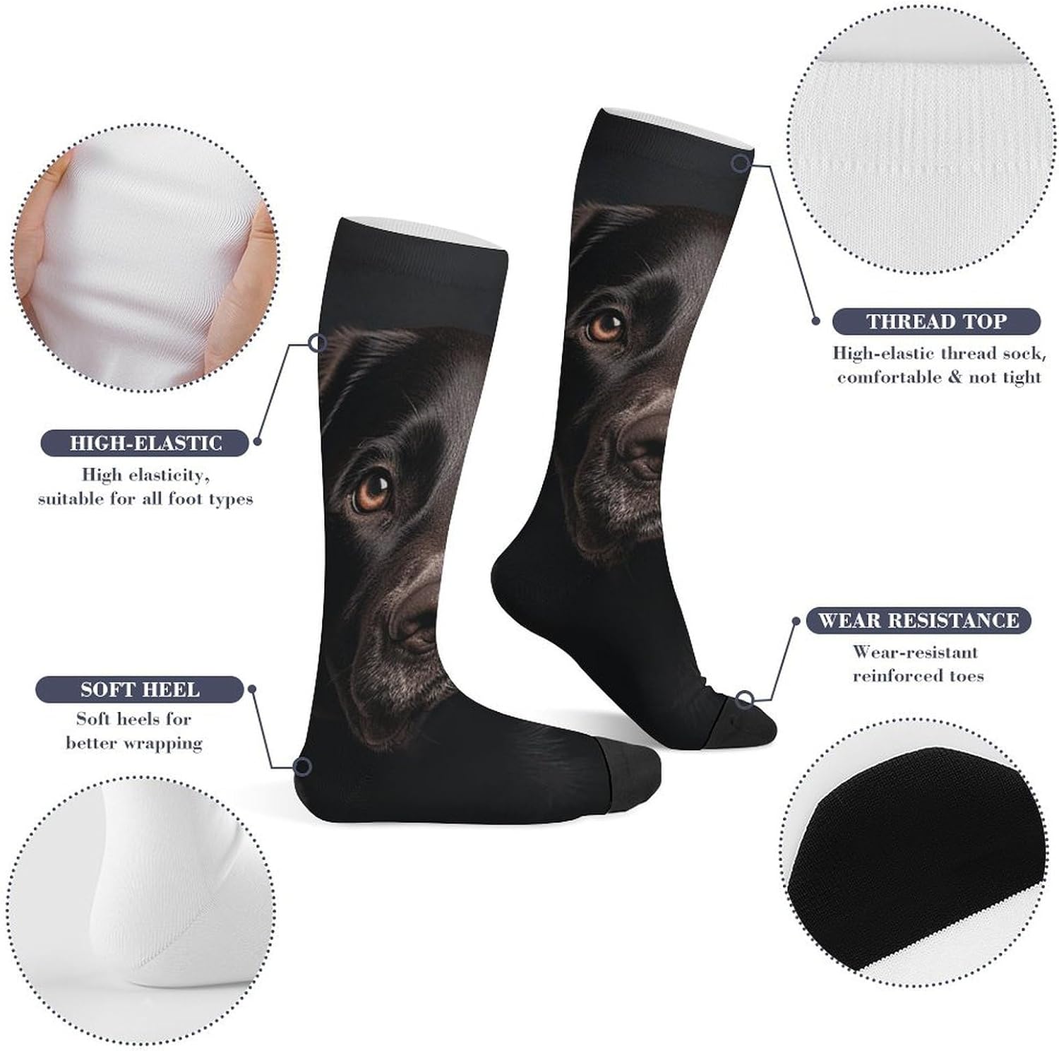 Knee High Socks Lab Dog Long Tube Boot Seamless Toe